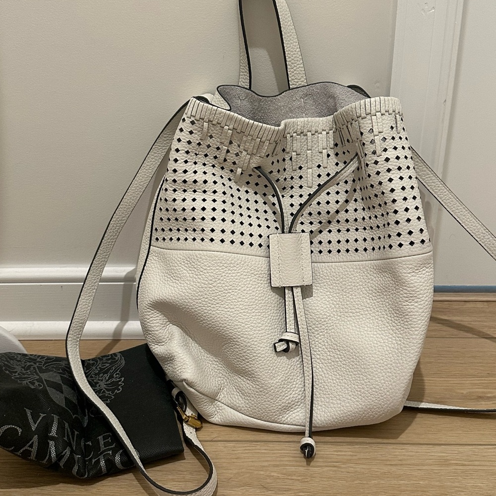 Vince Camuto White Drawstring Backpack